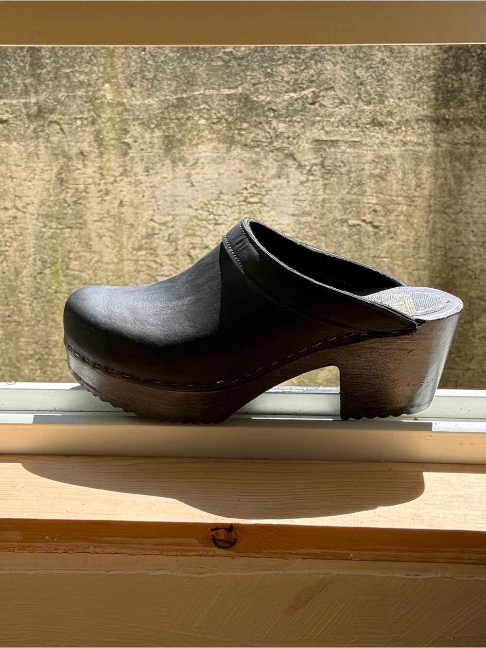Sven Black Leather Slip-On Clog Mules (Sweden)